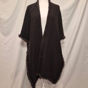 Redfish Designs Vintage Twisted Rabbit Fur Lined Trim Brown Acrylic Shawl Cardi